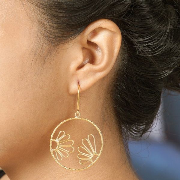 Alternate image for Gold-Plated Floral Dangle Earrings In Focus