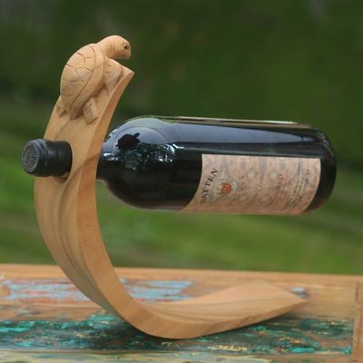 Alternate image for Balinese Sea Turtle Brown Wood Wine Bottle Holder Brown Balinese Turtle