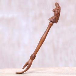 Image for Turtle Themed Wood Back Scratcher Hand Carved in Bali Turtle Relief in Natural