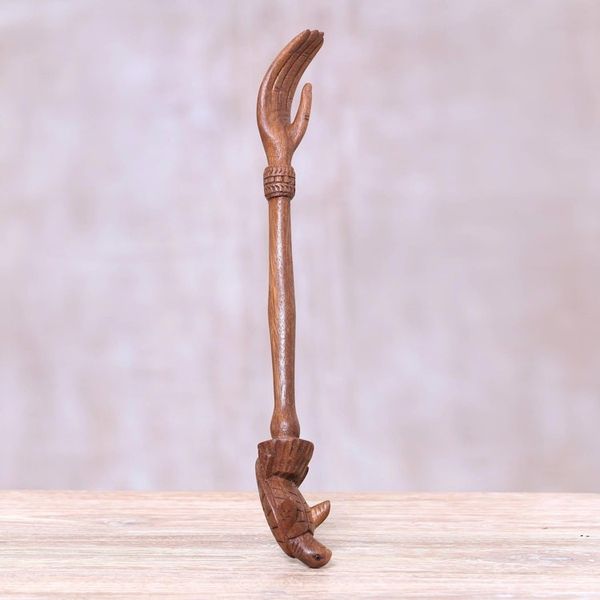 Alternate image for Turtle Themed Wood Back Scratcher Hand Carved in Bali Turtle Relief in Natural