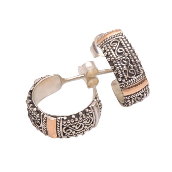 Alternate image for Spiral Gold Accent Sterling Silver Half-Hoop Earrings Spiral Roads