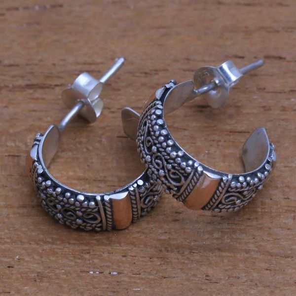 Alternate image for Spiral Gold Accent Sterling Silver Half-Hoop Earrings Spiral Roads