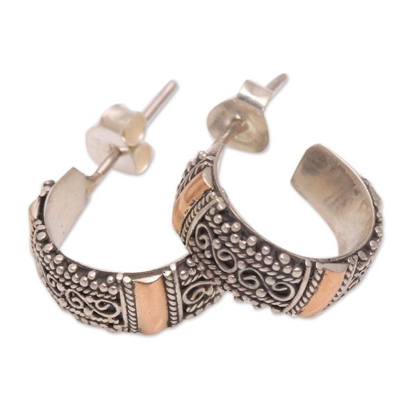 Alternate image for Spiral Gold Accent Sterling Silver Half-Hoop Earrings Spiral Roads