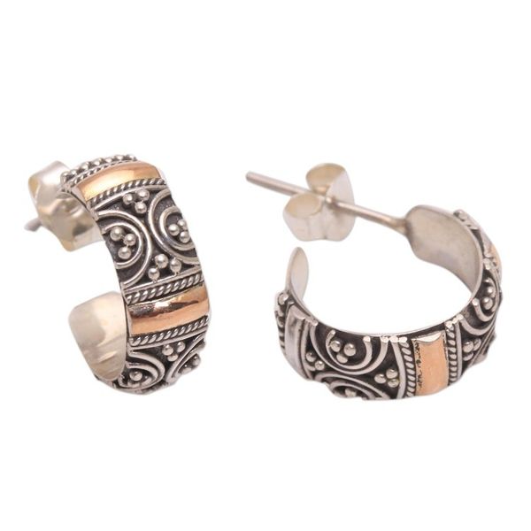 Alternate image for Spiral Gold Accent Sterling Silver Half-Hoop Earrings Spiral Roads