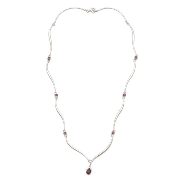 Alternate image for Handcrafted Sterling Silver and Garnet Necklace Silver Tendrils