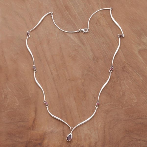 Alternate image for Handcrafted Sterling Silver and Garnet Necklace Silver Tendrils
