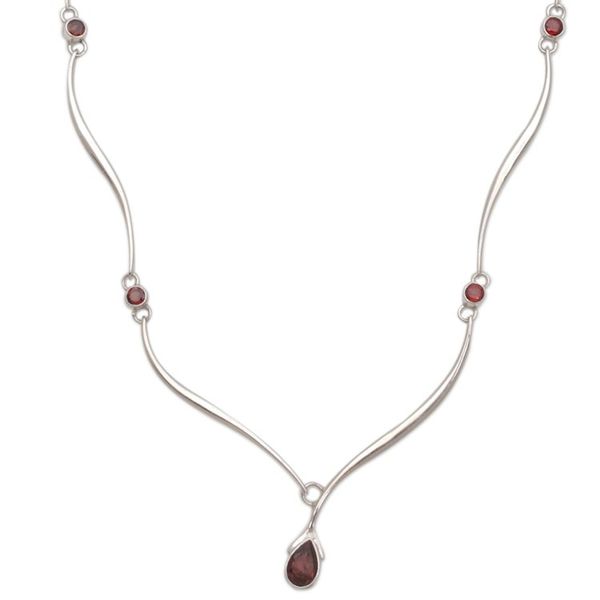 Alternate image for Handcrafted Sterling Silver and Garnet Necklace Silver Tendrils