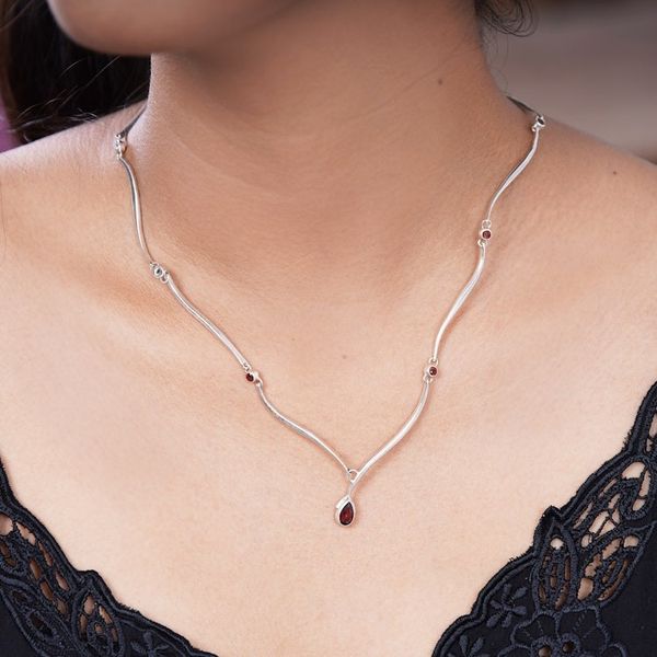 Alternate image for Handcrafted Sterling Silver and Garnet Necklace Silver Tendrils