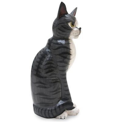 Alternate image for Artisan Crafted Albesia Wood Cat Statuette Mellow Friend