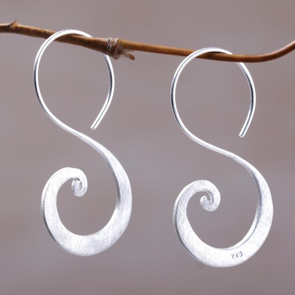 Sterling Silver Modern Spiral Drop Earrings from Indonesia 'Cloud's Curve'