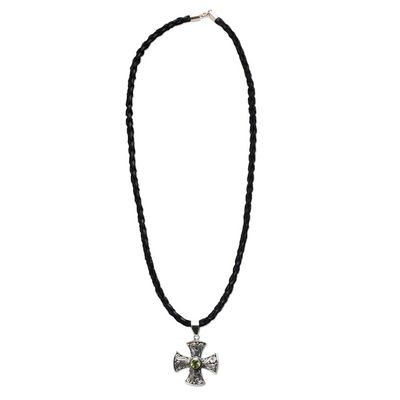 Alternate image for Mens Sterling Silver and Peridot Cross Necklace Light of Faith