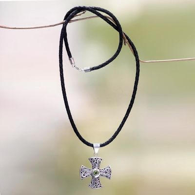 Alternate image for Mens Sterling Silver and Peridot Cross Necklace Light of Faith