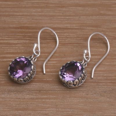 Alternate image for Amethyst Round Faceted Dangle Earrings Temptation Purple