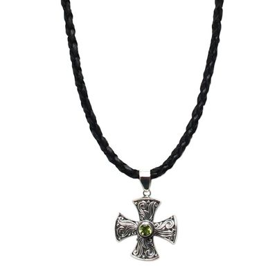 Alternate image for Mens Sterling Silver and Peridot Cross Necklace Light of Faith