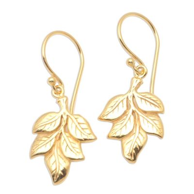Alternate image for Gold-Plated Brass Leaf Dangle Earrings Betel Leaves