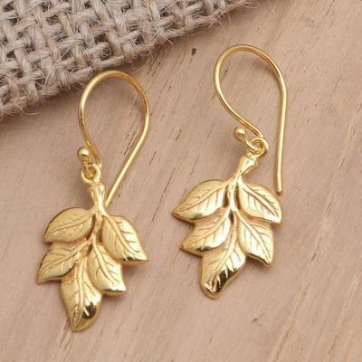 Alternate image for Gold-Plated Brass Leaf Dangle Earrings Betel Leaves