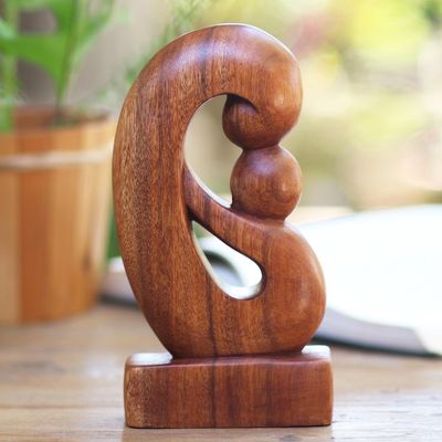 Alternate image for Curved Hand Carved Wood Sculpture Maternal Embrace