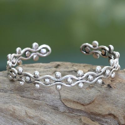 Alternate image for Sterling Silver Cuff Bracelet from Indonesia Floral Buds
