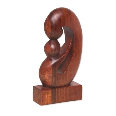 Alternate image for Curved Hand Carved Wood Sculpture Maternal Embrace