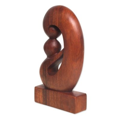 Alternate image for Curved Hand Carved Wood Sculpture Maternal Embrace
