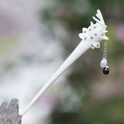 Image for Bone and Cultured Pearl Dragonfly Hair Pin from Bali Dragonfly Home