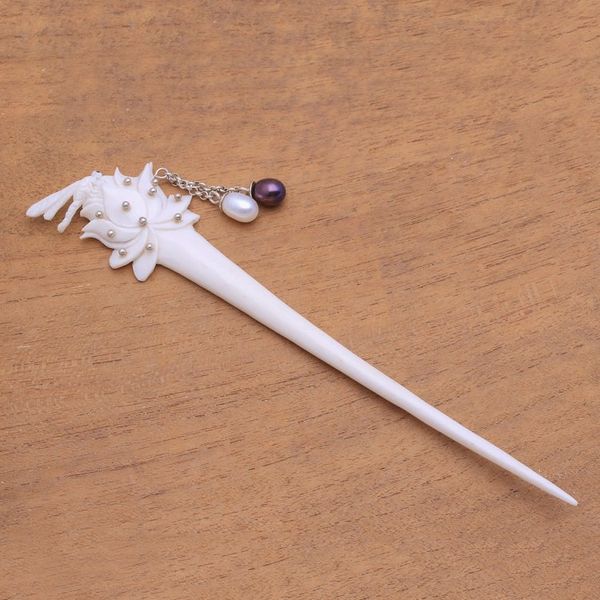 Alternate image for Bone and Cultured Pearl Dragonfly Hair Pin from Bali Dragonfly Home
