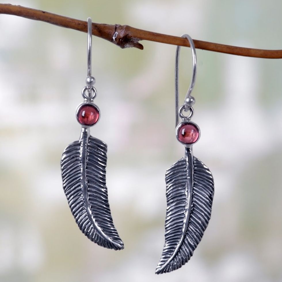 Animal Themed Garnet Sterling Silver Earrings 'Light as a Feather'