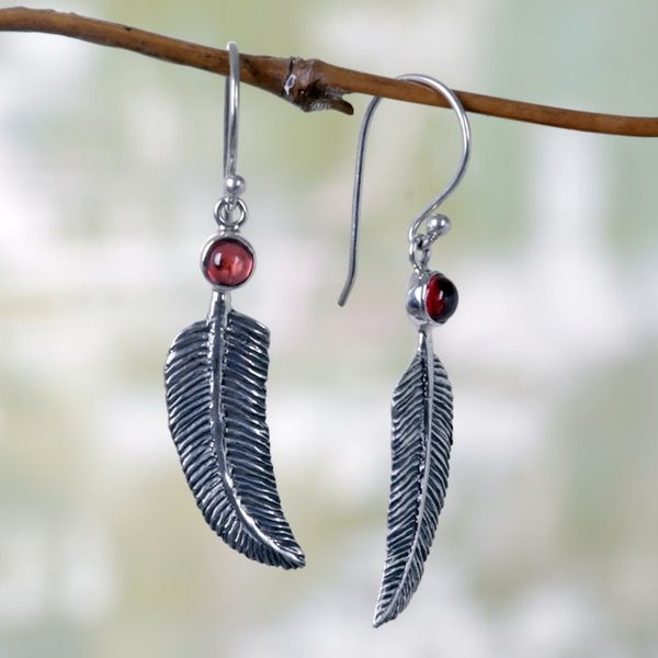 Alternate image for Animal Themed Garnet Sterling Silver Earrings Light as a Feather