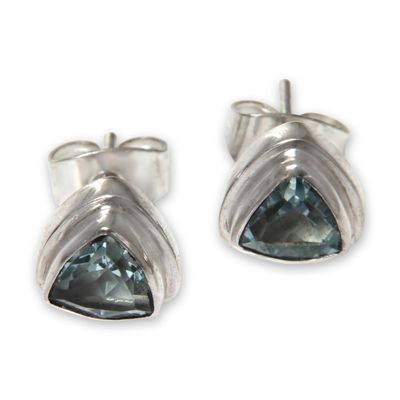 Alternate image for Classic Blue Topaz Stud Earrings Set in Sterling 925 Silver Sky Blue Trinity