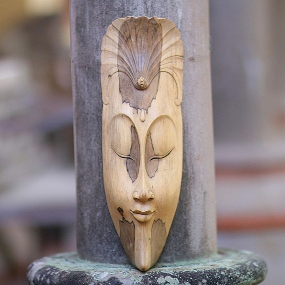 Wood Mask from Indonesia 'Mask with Flower'