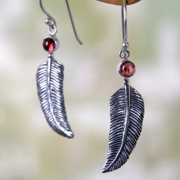 Alternate image for Animal Themed Garnet Sterling Silver Earrings Light as a Feather