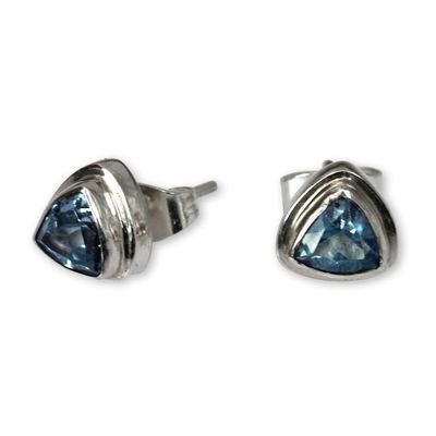 Alternate image for Classic Blue Topaz Stud Earrings Set in Sterling 925 Silver Sky Blue Trinity