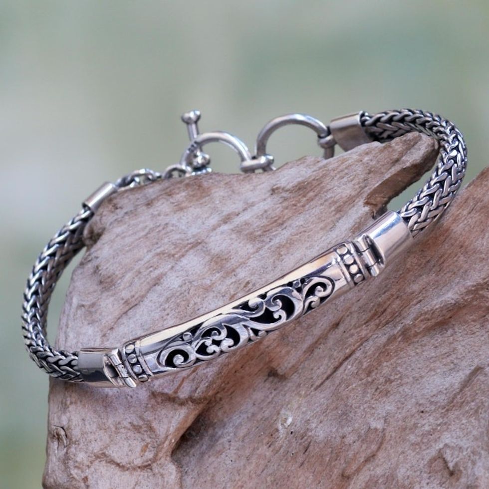 Stylized Fern Design Sterling Silver 925 Pendant Bracelet 'Fern Grotto'