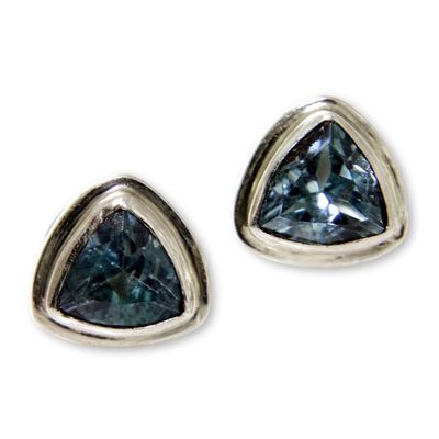 Alternate image for Classic Blue Topaz Stud Earrings Set in Sterling 925 Silver Sky Blue Trinity