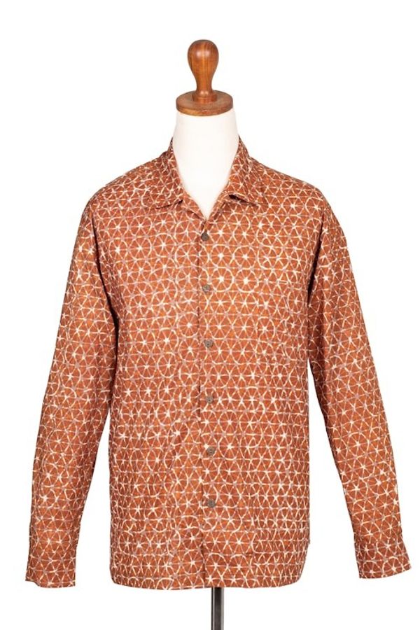 Alternate image for Russet and Salamander Geometric Batik Cotton Shirt for Men Denpasar Gentleman in Russet