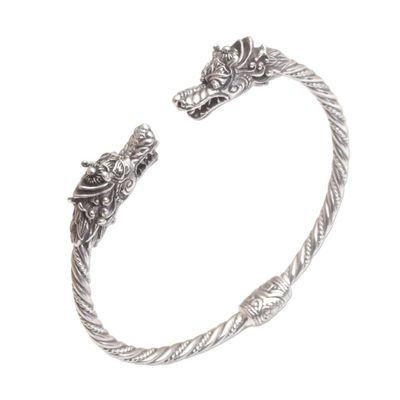 Alternate image for Dragon-Themed Sterling Silver Cuff Bracelet from Bali Dragon Siblings