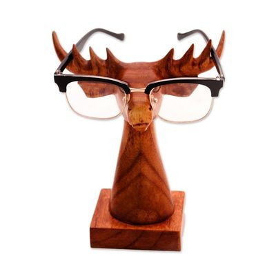 Alternate image for Deer-Shaped wood Eyeglasses Stand with a Natural Finish Studious Deer in Natural