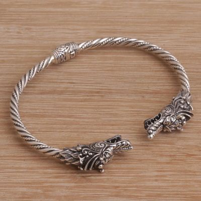 Alternate image for Dragon-Themed Sterling Silver Cuff Bracelet from Bali Dragon Siblings