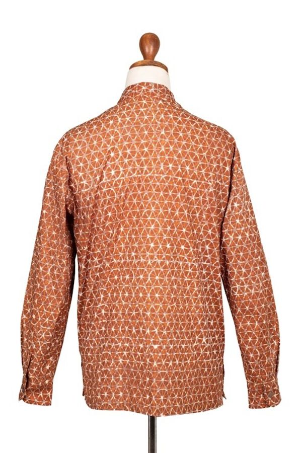 Alternate image for Russet and Salamander Geometric Batik Cotton Shirt for Men Denpasar Gentleman in Russet