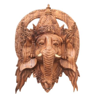 Alternate image for Lord Ganesha Hand Carved Wood Decorative Wall Mask from Bali Natural Ganesha