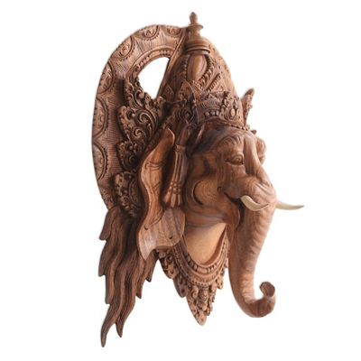 Alternate image for Lord Ganesha Hand Carved Wood Decorative Wall Mask from Bali Natural Ganesha