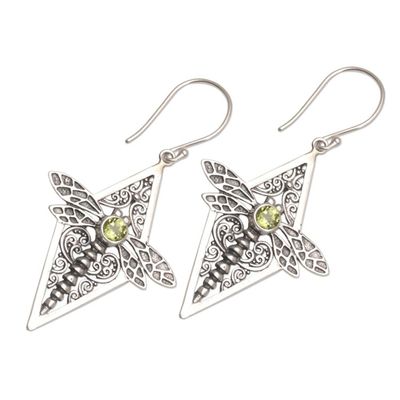 Alternate image for Peridot and 925 Silver Dragonfly Dangle Earrings from Bali Dragonfly Diamonds
