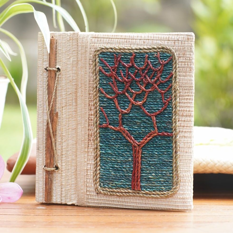 Hand-Crafted Eco-Friendly Natural Fiber Tree-Themed Journal 'Under The Tree'