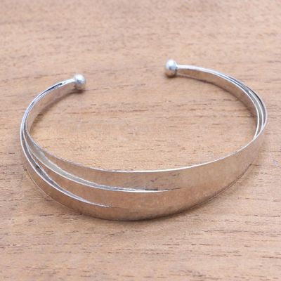Alternate image for Triple Arc Hammered Finish Sterling Silver Cuff Bracelet Merging Paths