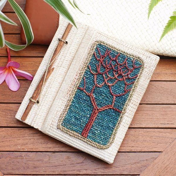 Alternate image for Hand-Crafted Eco-Friendly Natural Fiber Tree-Themed Journal Under The Tree