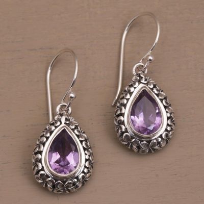 Alternate image for Frangipani Flower Dangle Earrings with Amethyst Gems Jepun Lilac