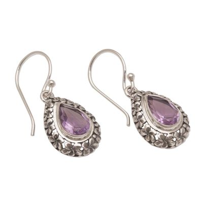 Alternate image for Frangipani Flower Dangle Earrings with Amethyst Gems Jepun Lilac