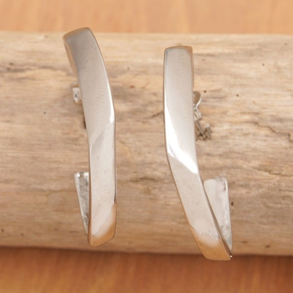 Minimalist Geometric Sterling Silver Half-Hoop Earrings 'Geometric Dame'