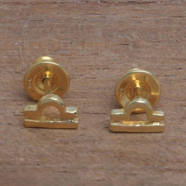 Alternate image for 18k Gold Plated Sterling Silver Libra Stud Earrings Golden Libra