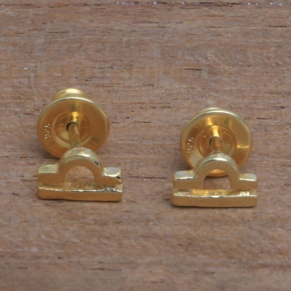 18k Gold Plated Sterling Silver Libra Stud Earrings 'Golden Libra'